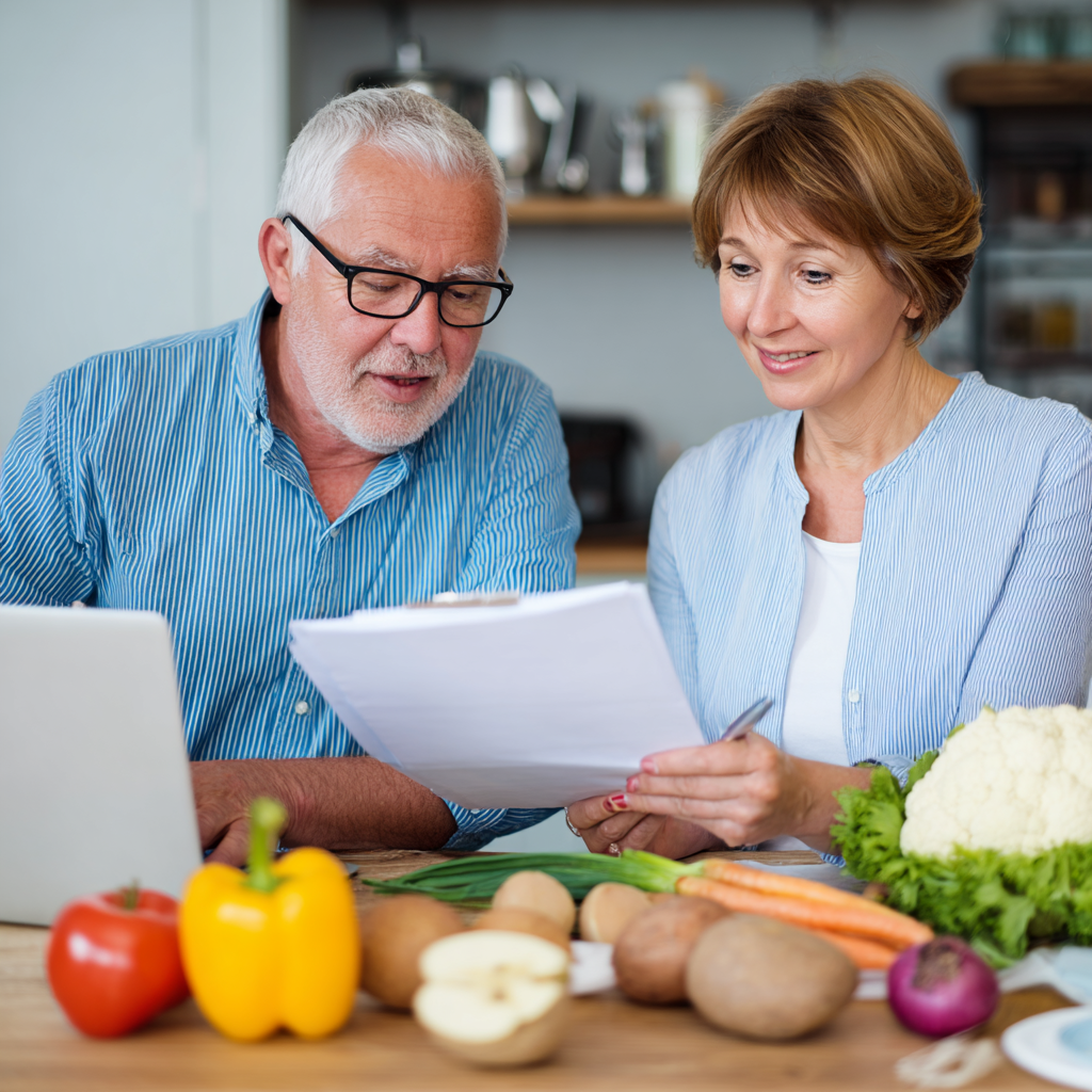 51 years old nutritionist reviewing personalized meal plans with senior client